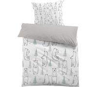 dyausi Polar bear Duvet Cover Sets, Reversible Toddler Bedding Set, Cute Animals Print Duvet Cover & Pillow Case, Pine Trees Cartoon Bedding Cot Bed for Kids, 100 x 135 cm Gray White B27
