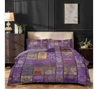 dyausi Purple Emperor Duvet Cover Set Patchwork Flowers Stylish Bedding Set 3pcs with Zipper Closure for Adult Woman Reversible Microfiber Quilt Cover 290x235cm and 2 Pillowcases 50x75cm