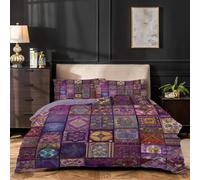 dyausi Purple Emperor Duvet Cover Set Patchwork Flowers Stylish Bedding Set 3pcs with Zipper Closure for Man Woman Reversible Microfiber Quilt Cover 290x235cm and 2 Pillowcases 50x75cm
