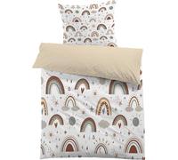 dyausi Rainbow Duvet Cover Sets, Reversible Toddler Bedding Set, Sun Stars Print Duvet Cover & Pillow Case, Cute Cartoon Bedding Cot Bed for Kids, 100 x 135 cm Beige White B10