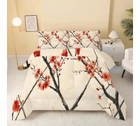 dyausi Red Plum Branch Super King Duvet - Coverless Duvet with Asian Floral Cherry Blossom Pattern - Soft Reversible Superking Duvets 7.5 Tog for All Season - Lightweight Washable Quilt - WY-297