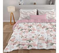 Dyausi Reversible Coverless Duvet - 2 Piece Summer Duvet with Flowers Pattern - Lightweight Hypoallergenic and Machine Washable Comforter - Single 135x200cm - Pink