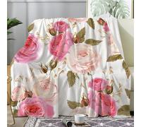 dyausi Rose Throw Blanket for Bed, Botanical Fleece Blanket Sofa Throw, Fluffy Soft Warm Flannel Blanket for Couch Travel Camping, Flower Branch Decor Blankets, Single 130x150 cm, H-894