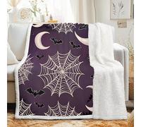 dyausi Sherpa Blanket, Halloween Throws for Sofas, Bat Spider Web Moon Starry Sky Decor Sofa Throw, Soft Warm Fluffy Throw Blankets for Bed, Couch, Sofa, Armchairs 160x200 cm - I-332