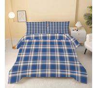 dyausi Single Duvet 7.5 Tog, Reversible Coverless Duvet with Tartan Check Pattern, All Season Down Alternative Comforter Set, Machine Washable Single Quilt 135x200, Blue