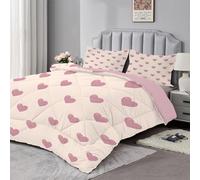 dyausi Single Duvet - Reversible Coverless Duvet 2 Piece - Summer Duvet with Love Heart Pattern - Lightweight Hypoallergenic and Machine Washable Comforter - Single 135x200cm - Pink