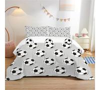 dyausi Soccer Double Duvet - Coverless Duvet 7.5 Tog with Pillowcase - Cartoon Football Ball Printed Duvet for Boys Kids Children - Lightweight and Washable Duvet Double 200x200cm - Gray White
