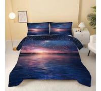 dyausi Starry Sky Duvet, Coverless Duvet King Size Duvet 7.5 Tog, Lightweight Fantasy Lake Bedding Quilt 3 Piece, Machine Washable King Duvet 220x230 with Pillowcases, Navy Blue