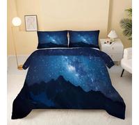dyausi Starry Sky Duvet, Coverless Duvet King Size Duvet 7.5 Tog, Lightweight Mountain Milky Way Bedding Quilt 3 Piece, Machine Washable King Duvet 220x230 with Pillowcases, Navy Blue