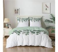 dyausi White Duvet Cover 100% Microfiber Green Leaves Pattern King Size Duvet Cover Sets 3pcs for Man Woman Reversible Breathable Bedding Duvet Cover with Zipper Closure and Pillowcase