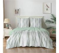 dyausi White Emperor Duvet Cover Set Sage Green Stripes Stylish Bedding Set 3pcs with Zipper Closure for Man Woman Reversible Microfiber Quilt Cover 290x235cm and 2 Pillowcases 50x75cm