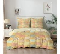 dyausi Yellow Single Duvet Cover Set Patchwork Floral Geometric Printed Reversible Lightweight Bedding Sets for Woman Girl Ultra Soft Microfiber Bedding Bed Set with Zipper Closure & 2 Pillowcases