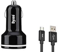 Dyazo QC Fast 12V Car Charger Dual USB Ports Compatible with Qualcomm 3.0, Samsung Galaxy, iPhone, Vivo, Oppo, Mi & Other Mobile Phones with Free 3 in 1 Cable, Black