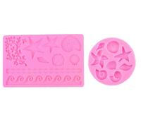 DYBADYSA 2 PCS Pink Marine Theme Cake Fondant Silicone Mold Seashell Conch Starfish Coral Baking Molds for DIY Cake Decoration Chocolate Candy Polymer Clay Crafting Set