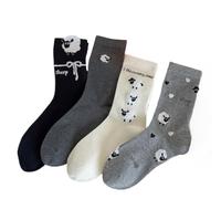 Dybag 4 Pairs of Cute Sheep Socks, Trendy Mid-Cute Socks, Fashion Cartoon Socks, Thin Breathable Socks, Black, One size