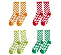 Dybag 4 Pairs of Women's Checkered Socks, Trendy Hip Hop Stocking, Fashion Socks for Women & Girls, B, One size