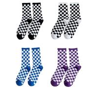Dybag 4 Pairs Women's Checked Socks Trendy Hip Hop Stockings Fashion Socks for Women Girls, a, One Size