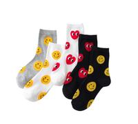 Dybag 5 Pairs of Women's Cartoon Smiley Face Heart Pattern Mid-Tube Socks, Funny Breathable Casual Socks, Multi, One size