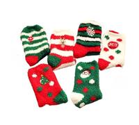 Dybag 6 Pairs Women's Christmas Plush Socks, Embroidered Santa Deer Thermal Fleece Sleeping Socks for Winter