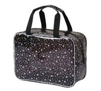 Dybag PVC Makeup Bag with Glitter Stars, Large Waterproof Toiletry Travel Bag with Handle, Multi-Color Cosmetic Organizer (C)
