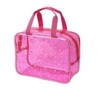 Dybag PVC Makeup Bag with Glitter Stars, Large Waterproof Toiletry Travel Bag with Handle, Multi-Color Cosmetic Organizer (A)
