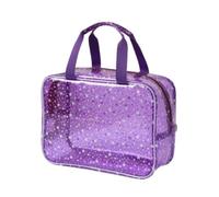 Dybag PVC Makeup Bag with Glitter Stars, Large Waterproof Toiletry Travel Bag with Handle, Multi-Color Cosmetic Organizer (F)
