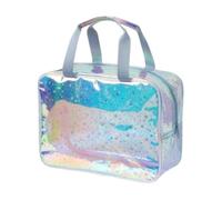 Dybag PVC Makeup Bag with Glitter Stars, Large Waterproof Toiletry Travel Bag with Handle, Multi-Color Cosmetic Organizer (B)