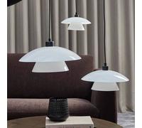 Dyberg Larsen hanging light Norup, Ø 28 cm, opal/black, glass