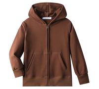 Dybker Boys Girls Hoodie Hooded Sweatshirts Solid Fleece Hoodies Classic Full Zipper Plush Cotton, Brown, 13-14 Years