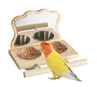 Dybnuhoc Bird Feeder with Perch and Mirror - Bird Cage Accessory Play Toy | Parrots Mirror with Feeding Cups and Perch Stand,for Parakeets Cockatiels Lovebirds Finches Cockatoos