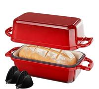 DYCYRQ Enameled Cast Iron Dutch Oven for Sourdough Bread Baking, 9 x 5Inch Oval Cast Iron Bread Pan with Lid, 2PCS Dutch Oven for Homemade Sourdough Baking, Meatloaf Pan, Oven Safe, Red
