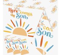 Dydamud 3Pcs Here Comes The Son Baby Shower Decorations Tablecloths Plastic Sunshine Table Covers Disposable Boho Sun Party Table Cloth for Boy, Here Comes The Sun Baby Shower Decorations Supplies
