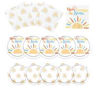 Dydamud Here Comes The Son Baby Shower Decorations Tableware Here Comes the Son Plates Napkins Disposable Baby Shower Decorations for 20 Guests Boy Boho Sun Baby Shower Party Supplies, Yellow