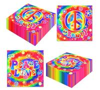 Dydamud Tie Dye Party Decorations,60's Hippie Theme Napkins 40Pcs Groovy Tie Dye Napkins Hippie Peace Napkins for 60s Decorations Party Supplies, rainbow