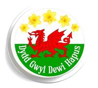 Dydd Gwyl Dewi Hapus Cake Decoration - St David's Day Welsh Flag Cake Topper - Edible Wafer 7.5" / 19cm Round - Dragon - Daffodil - Welsh