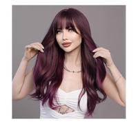 Dyed Purple Fringe Wig Female Long Curly Hair Big Wave Purple Wig(Seaweedgreen(blackhighlights))