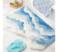 DyeFury Blue Ocean Wave Bath Mat, Cute Funky Bathroom Rugs for Coastal Beach Nautical Themed Decor, Non-Slip Washable Accent Rug for Bedroom Kitchen, Trendy Tufted Shower Mats 31"x 21"