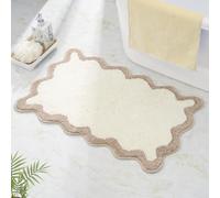 DyeFury Boho Bath Mat with Beige Sand Scalloped Edge, Microfiber Aesthetic Trendy Rug, Extra Soft Non-Slip for Shower and Bath Room 30'' x 20''