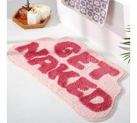 DyeFury Irregular Shaped Get Naked Bath Mat Pink - Fun Bath mat, Small Preppy Bathroom Decor, Funny Aesthetic Bathroom Rugs for Apartmen Decor, Non-Slip Hot Pink Bath Rugs for Girls 31" x 18"