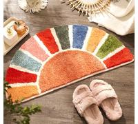 DyeFury Large Sunrise Boho Bathroom Rugs, Cute Half Circle Bath Mat, Colorful Sun Bath Mats, Retro Bohemian Bathroom Decor, Fun Semi Round Shower Rug Non-Slip, Aesthetic Washable Bath Rug 37"x 20"