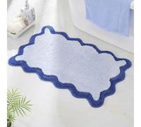 DyeFury Luxury Cute Bath Mat, Blue with Navy Scalloped Edge, Microfiber Trendy Rug, Extra Soft Non-Slip for Tub and Shower, 30'' x 20''