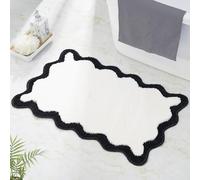 DyeFury Luxury Cute Bathroom Rugs, White Bath Mat W/Black Scalloped Edge, Microfiber Aesthetic Trendy Funky Fun Preppy Rug, Extra Soft Bathroom Mat Non-Slip for Tub, Shower, and Bath Room 30'' x 20''