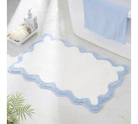 DyeFury Luxury Cute Bathroom Rugs, White Bath Mat W/Blue Scalloped Edge, Microfiber Aesthetic Trendy Funky Fun Preppy Rug, Extra Soft Bathroom Mat Non-Slip for Tub, Shower, and Bath Room 30'' x 20''