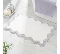 DyeFury Luxury Cute Bathroom Rugs, White Bath Mat W/Grey Scalloped Edge, Microfiber Aesthetic Trendy Funky Fun Preppy Rug, Extra Soft Bathroom Mat Non-Slip for Tub, Shower, and Bath Room 30'' x 20''