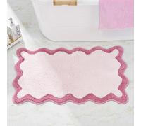 DyeFury Luxury Cute Bathroom Rugs, White Bath Mat W/Hot Pink Scalloped Edge, Microfiber Aesthetic Trendy Funky Fun Preppy Rug, Extra Soft Bathroom Mat Non-Slip for Shower, and Bath Room 30'' x 20''
