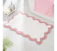 DyeFury Luxury Cute Bathroom Rugs, White Bath Mat W/Pink Scalloped Edge, Microfiber Aesthetic Trendy Funky Fun Preppy Rug, Extra Soft Bathroom Mat Non-Slip for Tub, Shower, and Bath Room 30'' x 20''
