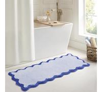 DyeFury Luxury Cute Bathroom Runner Rugs, Blue Bath Mat W/Navy Blue Scalloped Edge, Microfiber Aesthetic Trendy Funky Fun Preppy Rug, Extra Soft Bathroom Mat Non-Slip for Tub, Shower, 47'' x 20''