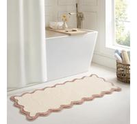 DyeFury Luxury Cute Bathroom Runner Rugs, Boho Bath Mat W/Beige Sand Scalloped Edge, Microfiber Aesthetic Trendy Funky Fun Preppy Rug, Extra Soft Bathroom Mat Non-Slip for Shower, 47'' x 20''