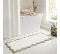 DyeFury Luxury Cute Bathroom Runner Rugs, White Bath Mat W/Green Scalloped Edge, Microfiber Aesthetic Trendy Funky Fun Preppy Rug, Extra Soft Bathroom Mat Non-Slip for Tub, Shower, 47'' x 20''