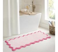 DyeFury Luxury Cute Bathroom Runner Rugs, White Bath Mat W/Hot Pink Scalloped Edge, Microfiber Aesthetic Trendy Funky Fun Preppy Rug, Extra Soft Bathroom Mat Non-Slip for Shower, 47'' x 20''